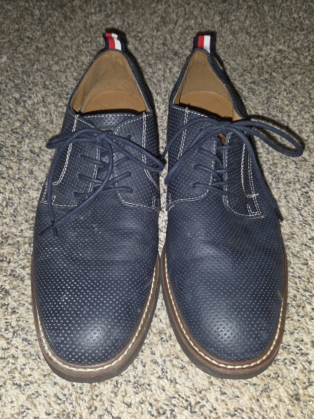 Tommy Hilfiger Navy Perforated Lace-Up Oxfords with Brown Welt